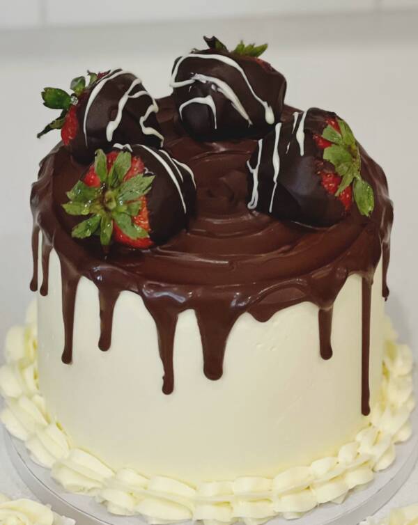 Chocolate-Dipped Strawberry Drip Cake